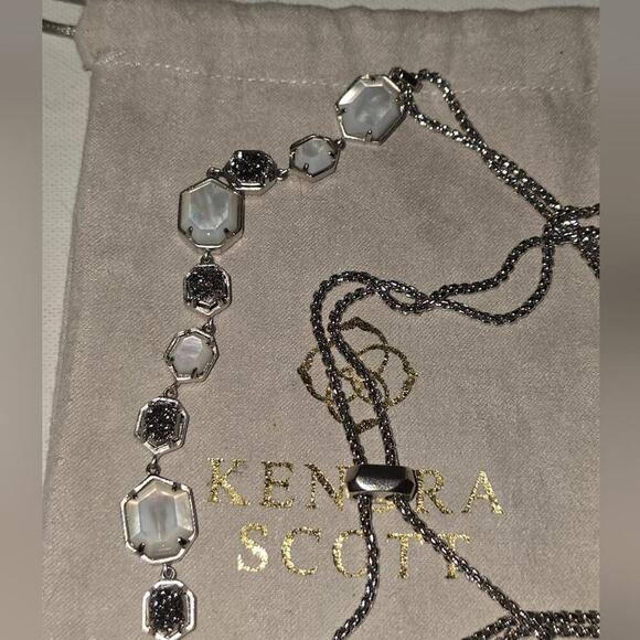 Kendra Scott Custom Adjustable Necklace Silver Black Drusy Clear Slate Pearl - Picture 2 of 8